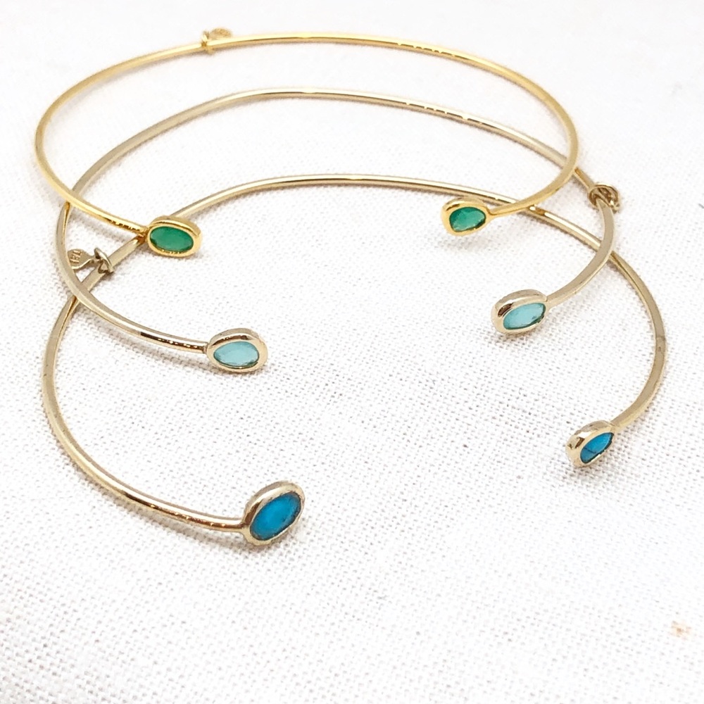 Set of 3 Shades of Green/Blue Gold Wire Cuffs New